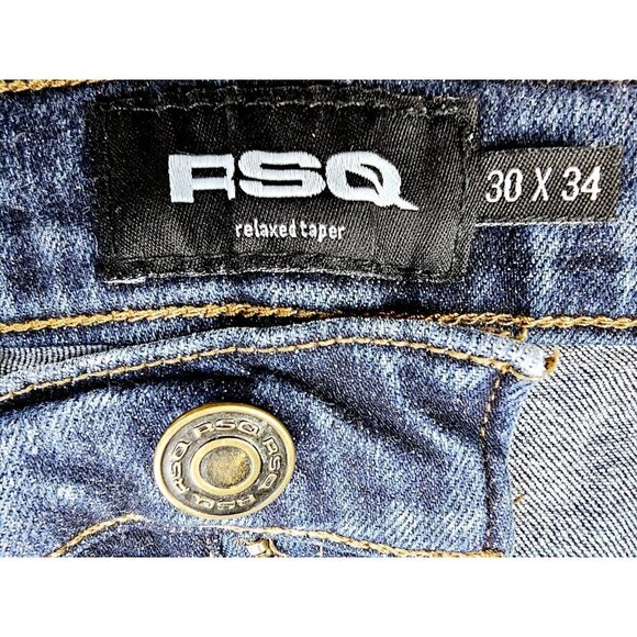 RSQ Size 30X32 Men's Relaxed Taper Blue Denim 5 Pocket Logo Tag Jeans - Picture 3 of 11